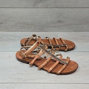 Vince Camuto Women Jakela Leather Gladiator Studded Flat Sandals Shoes Sz 9M